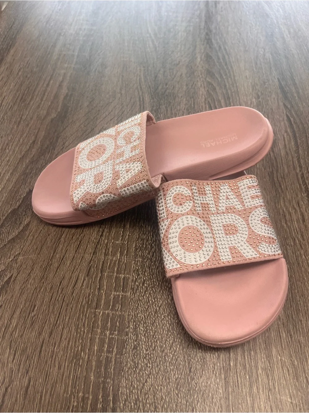 Michael Kors Blush Pink Crystal Logo Slide Sandals Girls Size 2